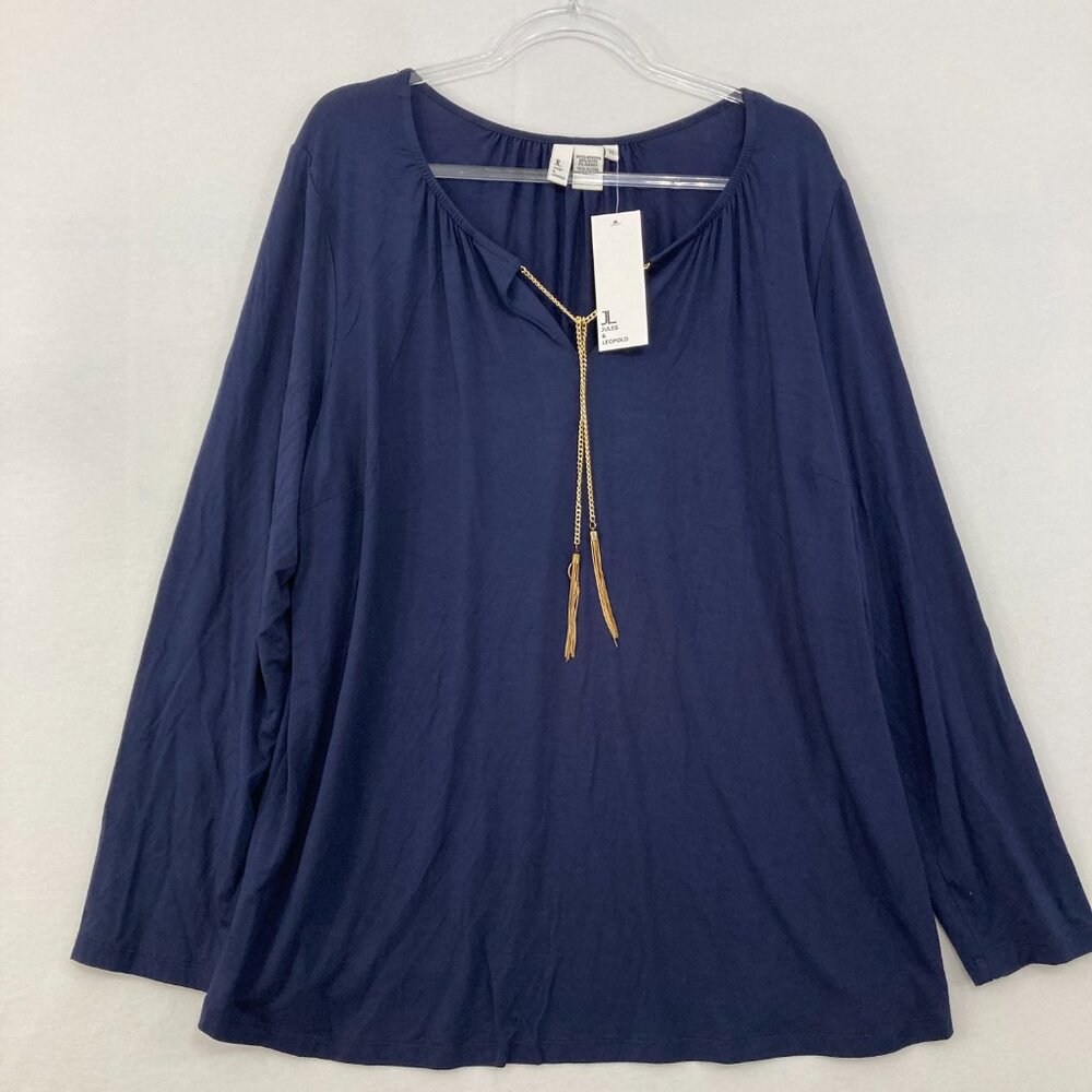 New Jules & Leopold size 3X Navy Golden Chain Stretch Relax Long Sleeve Blouse
